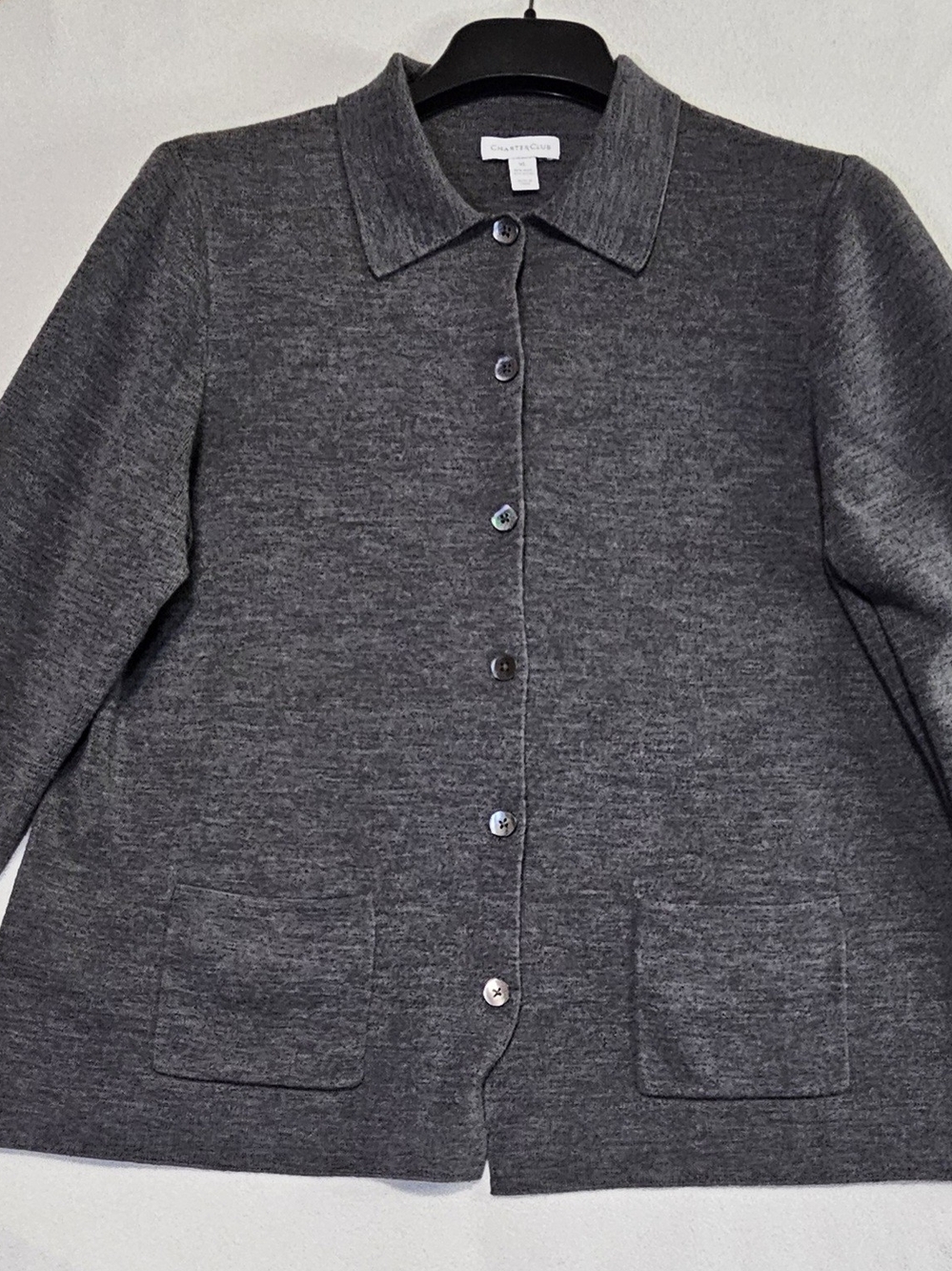Charter Club Dark Gray Knit Button-Front Jacket